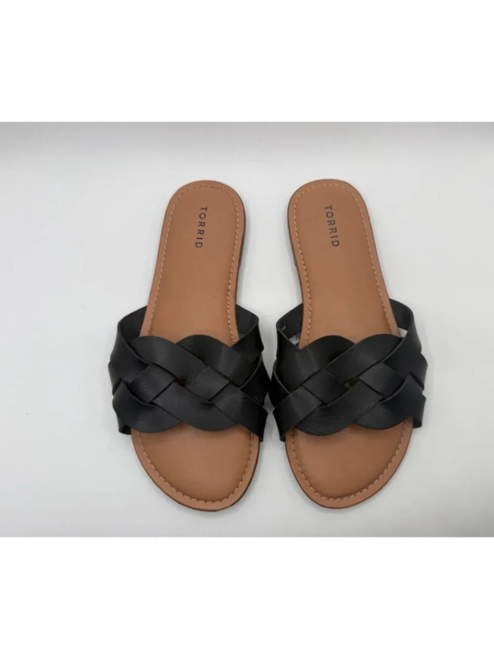 Torrid Black Woven Slide Sandals Women Size 8.5W Faux Leather Open Toe Shoes